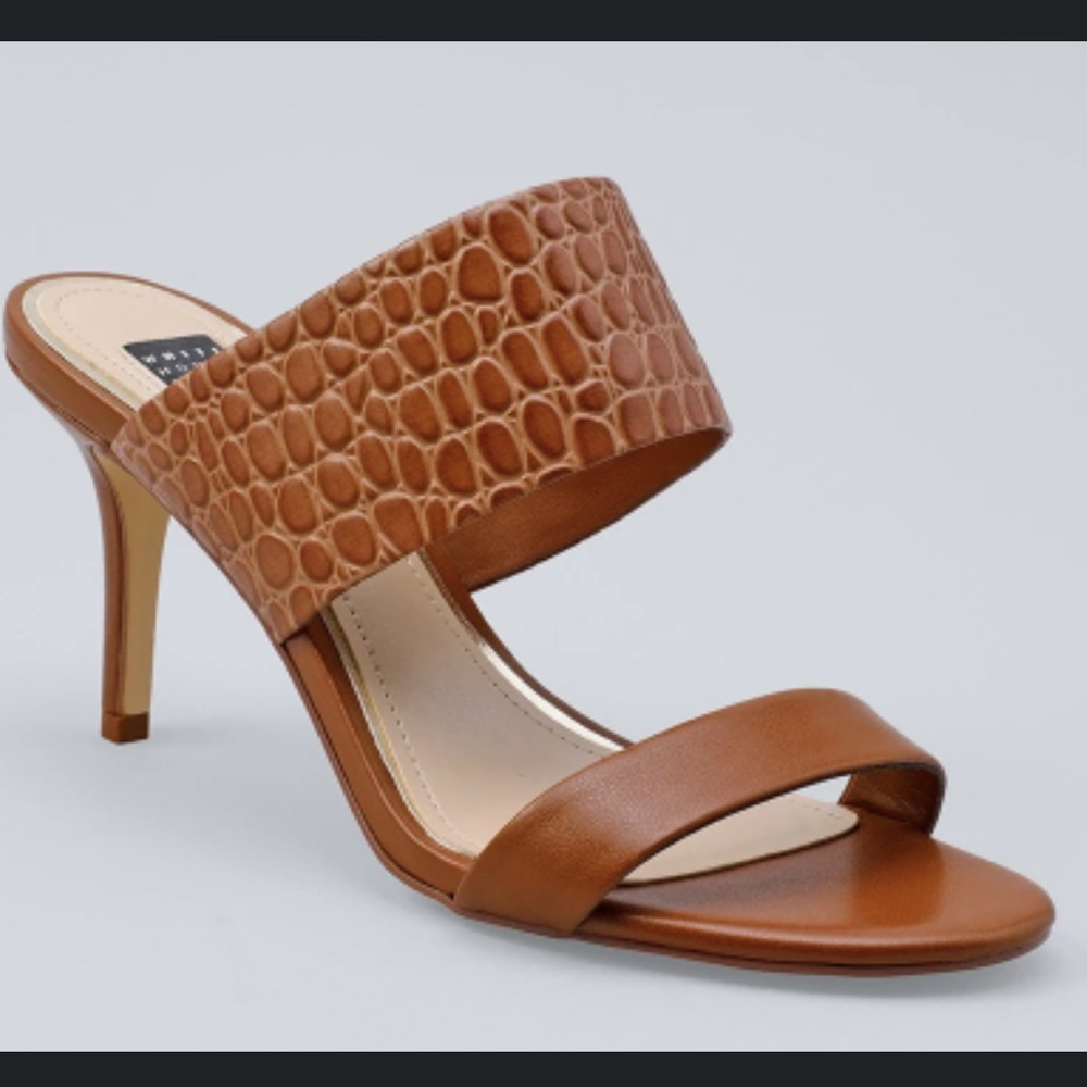 WHBM™️ Size 6M Leather Open Toe Stiletto Heel Slide Sandals